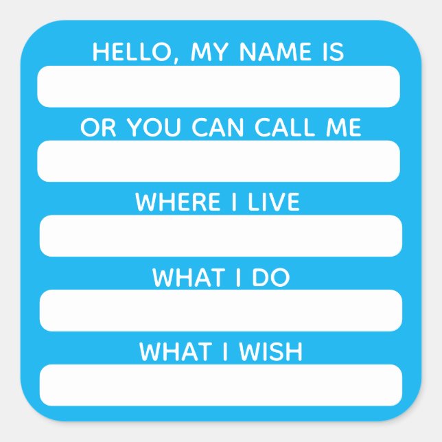 Adesivo Quadrado Icebreaker Conversation Name Tag With Info (Frente)