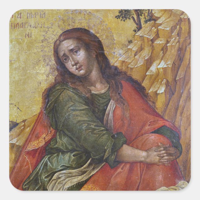 Adesivo Quadrado Ícone Bizantino Cristão Mary Magdalene Ortodox (Frente)