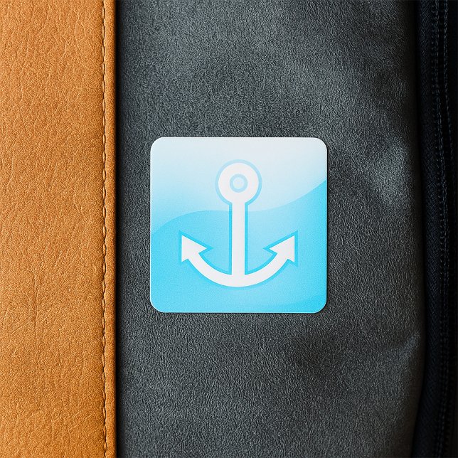 Adesivo Quadrado Ícone de Âncora Azul Náutico Moderno Marítimo (Criador carregado)