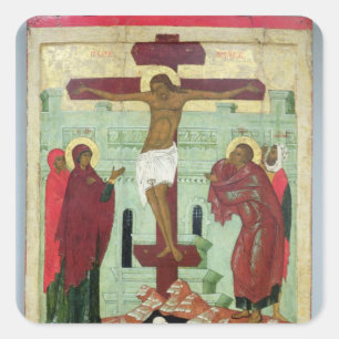 Adesivo Quadrado Ícone que descreve a crucificação com o Virgin