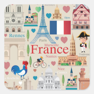 Adesivo Quadrado Ícones bonitos de France