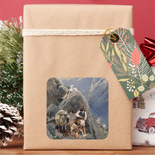 Adesivo Quadrado Ícones Nativos Americanos: Guerreiros Apache, Cava (Feriado)