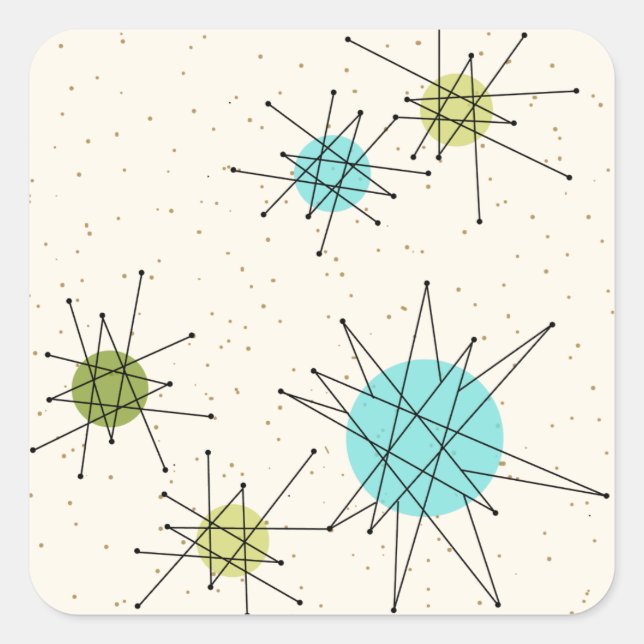 Adesivo Quadrado Iconic Atomic Starbursts Square Stickers (Frente)
