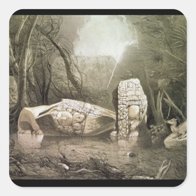 Adesivo Quadrado Ídolo maia quebrado em Copan, Guatemala (Frente)