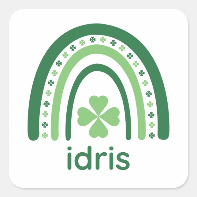 Adesivo Quadrado idris Name Clover Boho Rainbow (Frente)