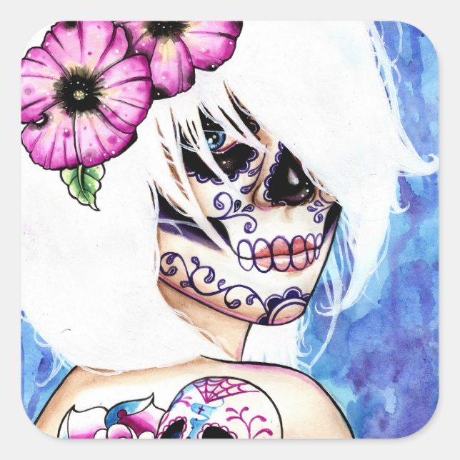 Adesivo Quadrado :ies Day of the Dead Sugar Skull Girl (Frente)