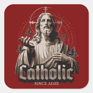 Adesivo Quadrado Igreja Católica Romana desde a AD 33 Cristo de Jes