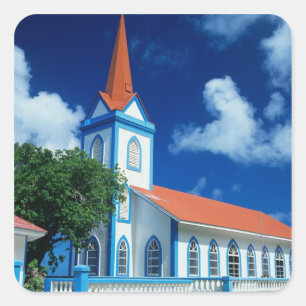 Adesivo Quadrado Igreja colorida na ilha de Tahaa nas