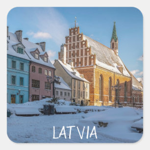 Adesivo Quadrado Igreja de Peter no inverno em Riga, Letónia