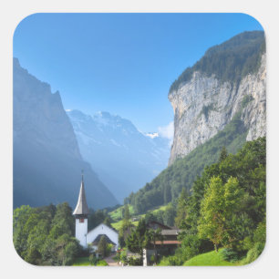 Adesivo Quadrado Igreja no Vale de Lauterbrunnen, Suiça