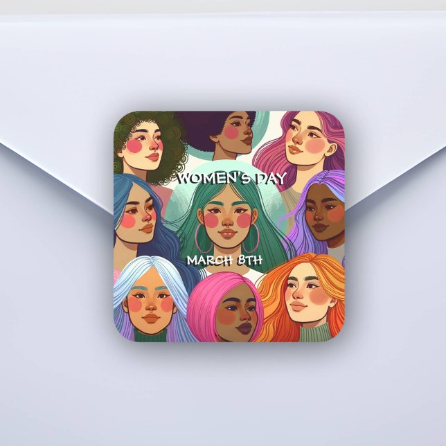 Adesivo Quadrado Igualdade e Diversidade no Dia Internacional da Mu (Criador carregado)