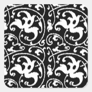 Adesivo Quadrado Ikat Floral Damask - Preto e Branco