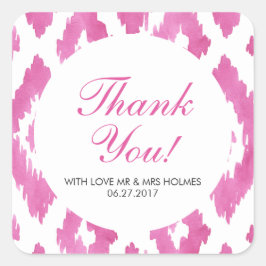 Adesivo Quadrado Ikat Rosa Quente Obrigado