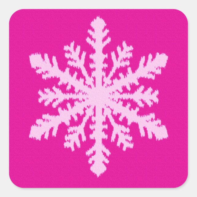 Adesivo Quadrado Ikat Snowflake - Fuchsia e rosa-gelo (Frente)