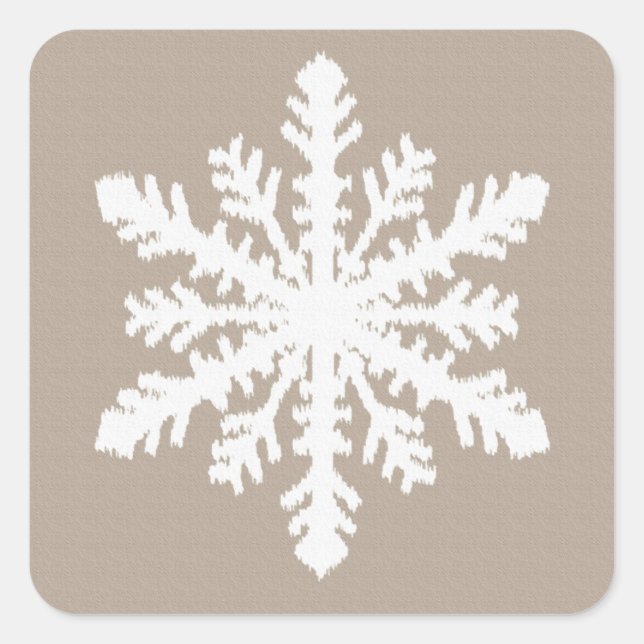 Adesivo Quadrado Ikat Snowflake - Taupe bronzeado e branco (Frente)