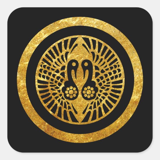 Adesivo Quadrado Ikko Ikki Mon Japonês clã faux gold em preto (Frente)