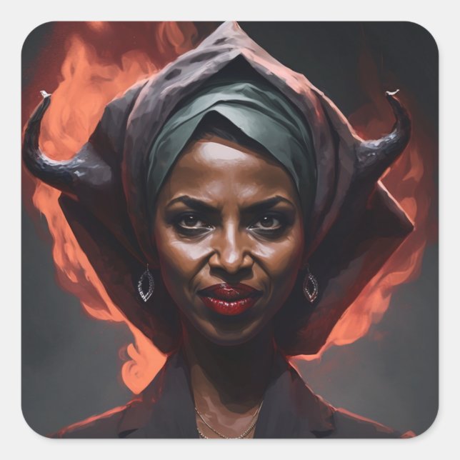 Adesivo Quadrado Ilan Omar Mostra Seus Cornos Diabos (Frente)