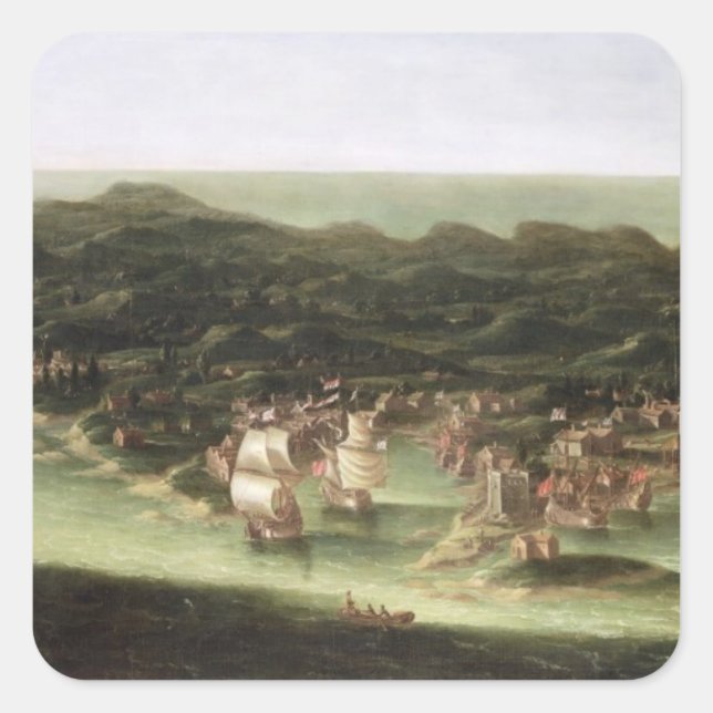 Adesivo Quadrado Ilha de Barbados, c.1694 (óleo na canvas) (Frente)