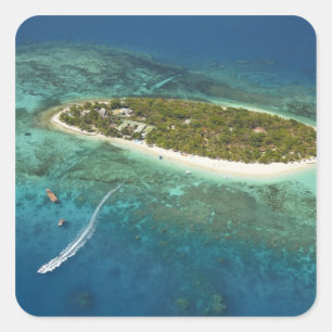 Adesivo Quadrado Ilha do Tesouro Resort e barco, Fiji