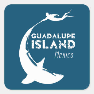 Adesivo Quadrado Ilha Guadalupe México Mergulho Com Tubarões