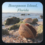 Adesivo Quadrado Ilha Honeymoon Flórida<br><div class="desc">Ilha da Lua de mel,  Flórida. Adesivo de água salgada de praia</div>
