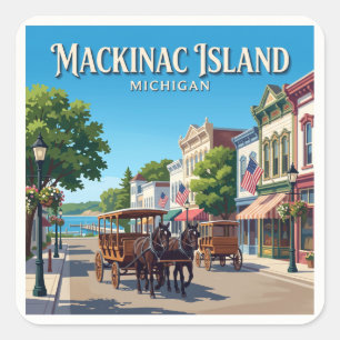Adesivo Quadrado Ilha Mackinac Rua Principal Michigan