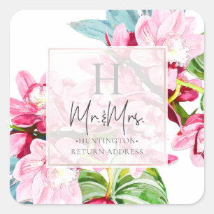 Adesivo Quadrado Ilha PixDezines Orchid, Folhas de Orchid+Ti Rosa