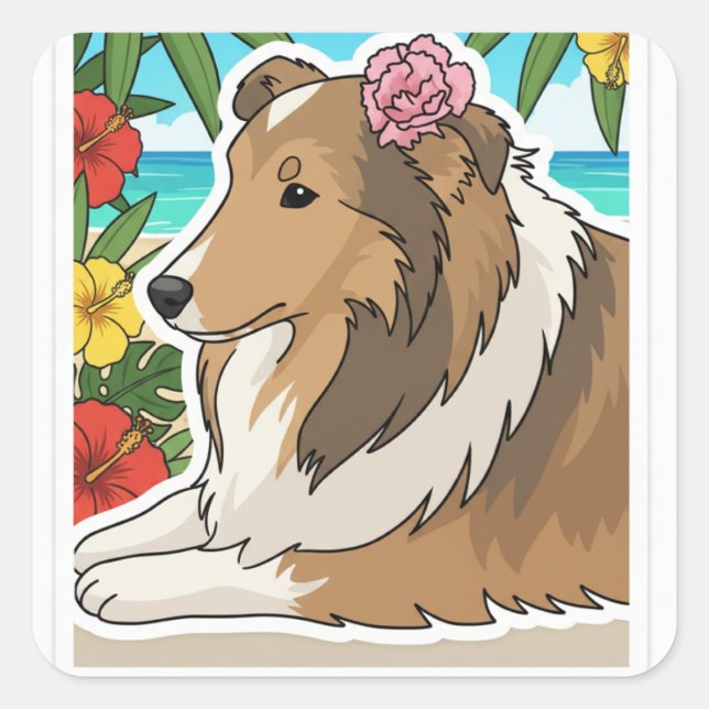 Adesivo Quadrado Ilha Sheltie (Frente)