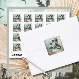 Adesivo Quadrado Ilha Tropical Palm do Havaí