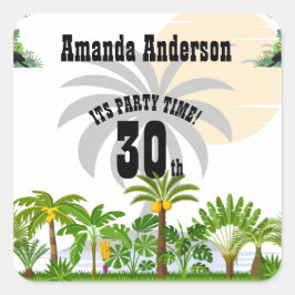 Adesivo Quadrado Ilha Tropical Palm Tree Sunset