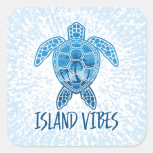 Adesivo Quadrado Ilha Vibes Design de Tartaruga Tropical Sunset Sea