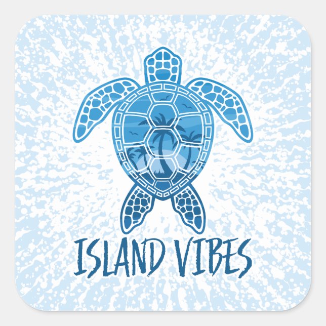 Adesivo Quadrado Ilha Vibes Design de Tartaruga Tropical Sunset Sea (Frente)