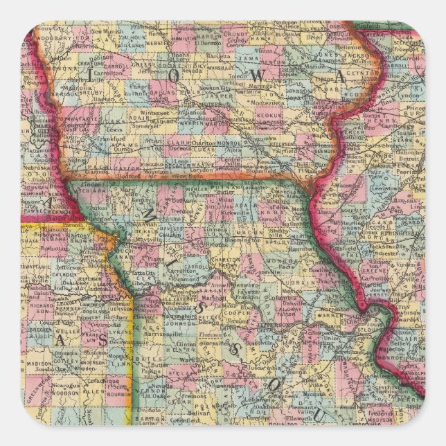 Adesivo Quadrado Illinois, Missouri, Iowa, Nebraska E Kansas (Frente)