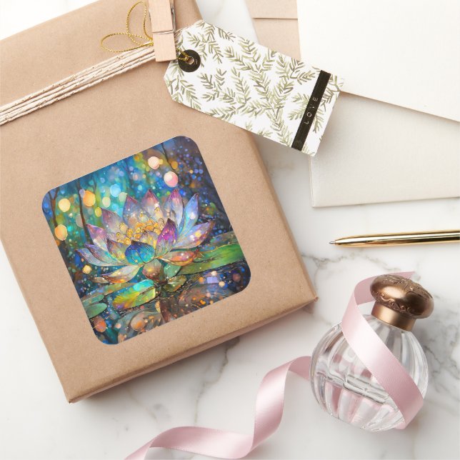 Adesivo Quadrado Illuminated Blooming Lotus Flower (Presentear)