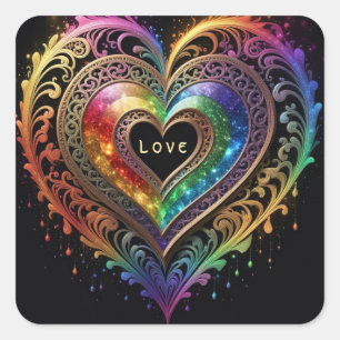 Adesivo Quadrado Iluminando o caminho com o amor. IA Fantasy Digita