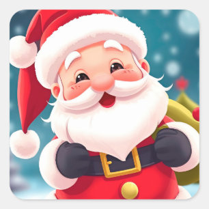 Adesivo Quadrado Ilustração Alegre do Papai Noel Celebrando
