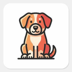 Adesivo Quadrado Ilustração Amigável de Cachorro Moderna