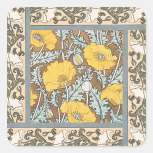 Adesivo Quadrado Ilustração Art Nouveau Papoula Flor Amarela