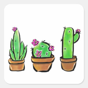 Adesivo Quadrado Ilustração Cactus Trio