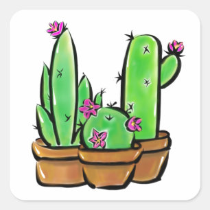 Adesivo Quadrado Ilustração Cactus Trio