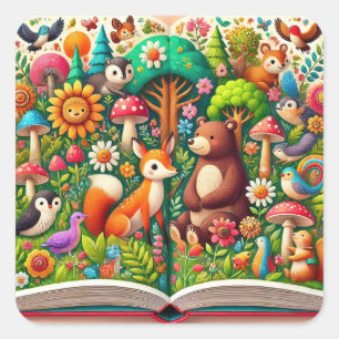 Adesivo Quadrado Ilustração Caprichosa da Floresta