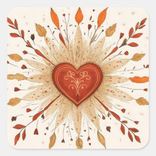 Adesivo Quadrado Ilustração Cardíaca Boho Autumnal