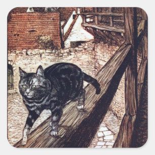 Adesivo Quadrado Ilustração Castle Cat Rackham
