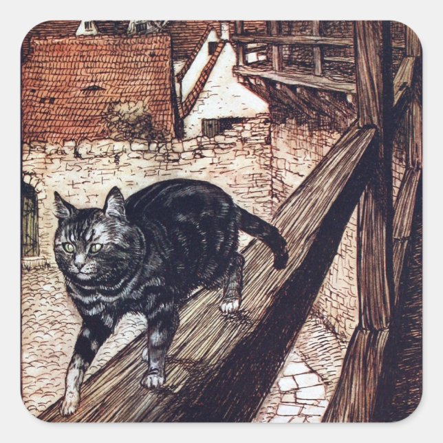 Adesivo Quadrado Ilustração Castle Cat Rackham (Frente)