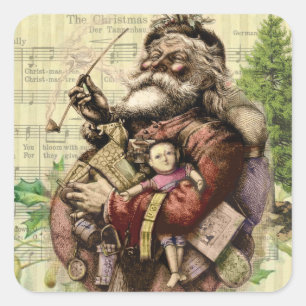 Adesivo Quadrado Ilustração Clássica da Árvore Santa feliz