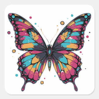 Adesivo Quadrado Ilustração Colorida de Borboleta