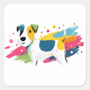 Adesivo Quadrado Ilustração Colorida de Cachorro com Estilo Pop Art