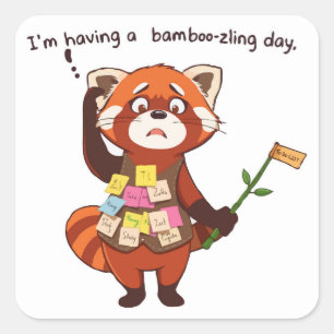 Adesivo Quadrado Ilustração cômoda de Panda Vermelha Esquecida