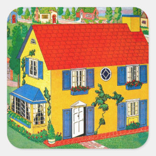 Adesivo Quadrado Ilustração da casa de boneca da casa do brinquedo