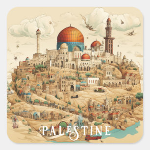Adesivo Quadrado Ilustração da Cidade da Palestina